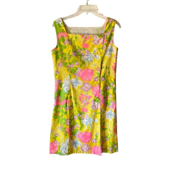 Vintage 1960s Matching Top Short Set Yellow Pink Floral size 4-6 Small - Picture 2 of 11